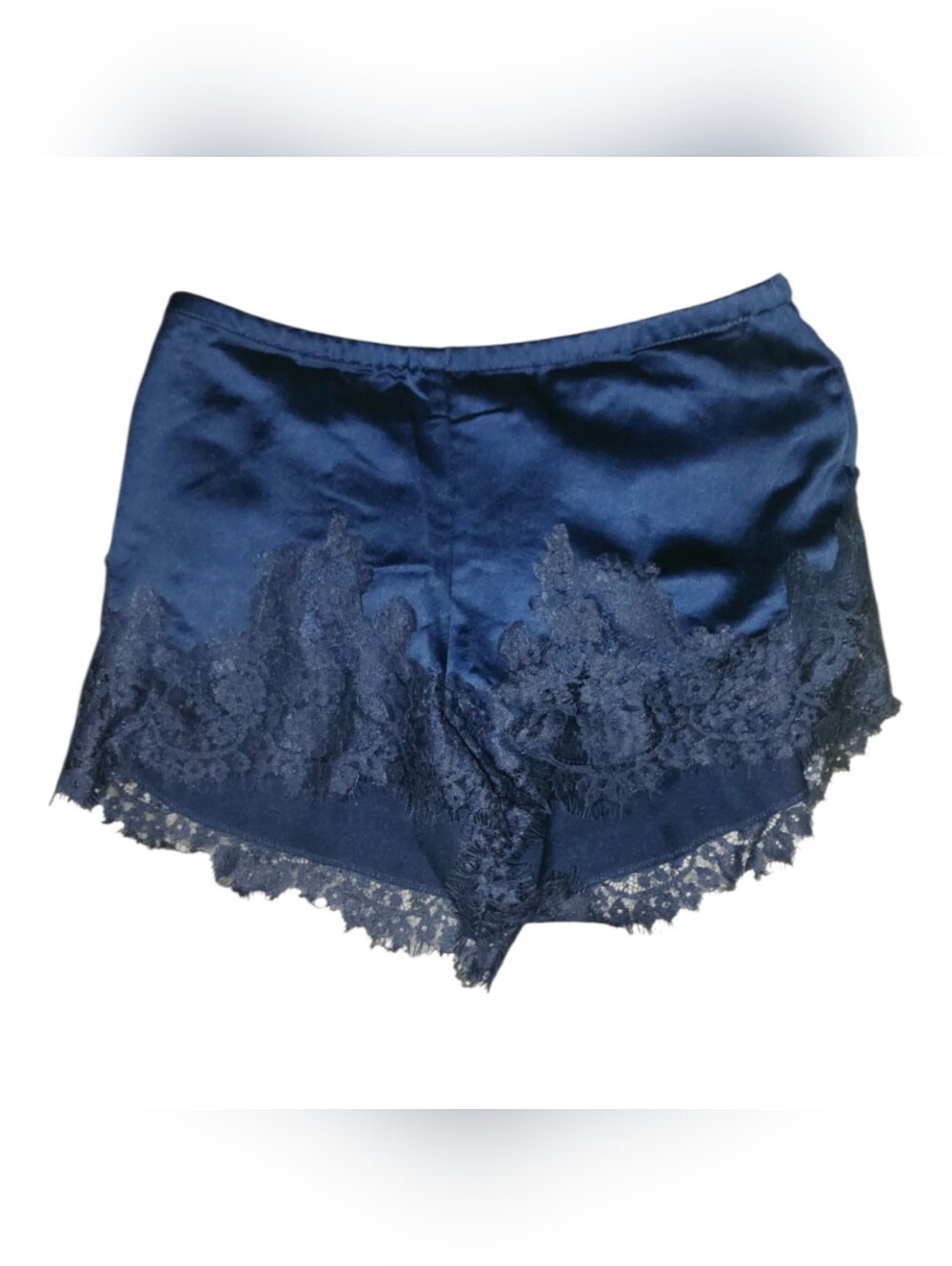 Silky Navy Lace Trim Sleep Shorts By Brit The Label